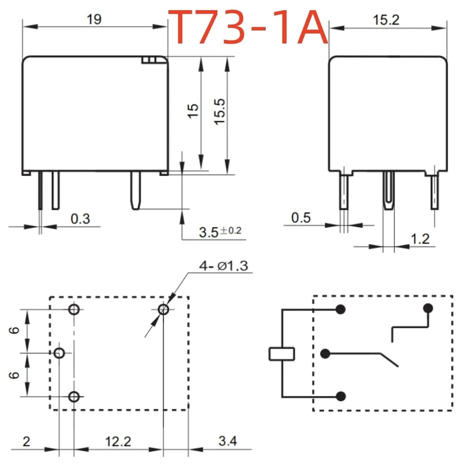 WL73-S-112DM (T73-1A-12V-15A/10A) Relay 4 Pins 1pcs(WL73-S-112DM 10A)
