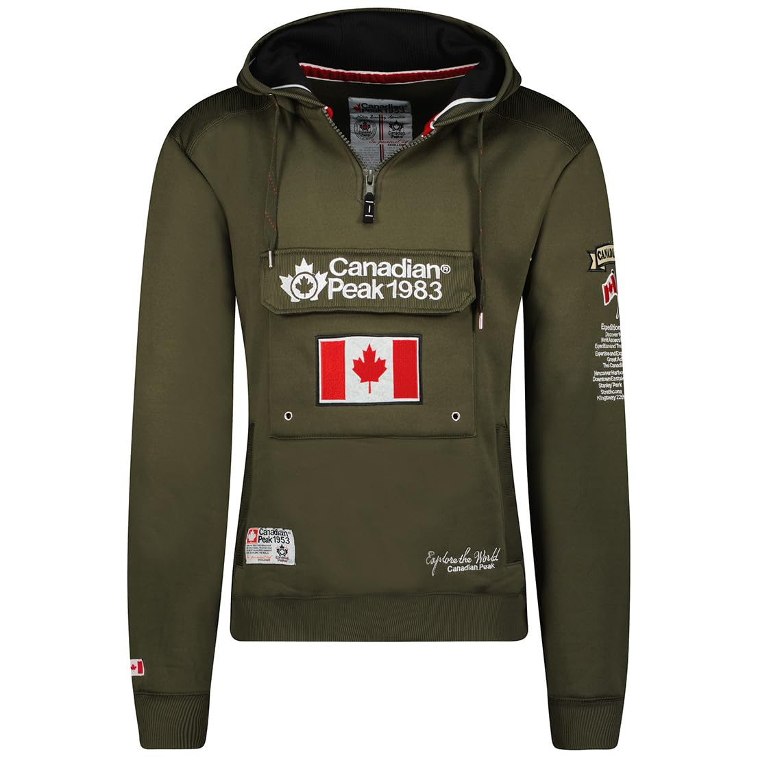 Canadian Peak Men's Kaki Galapagos - Sweat Homme Capuche Poche Kangourou - Vêtet Sweatshirt Hoody Chaud Manches Longues - Pull Hommes Printemps Ete Automne Hiver ( M)