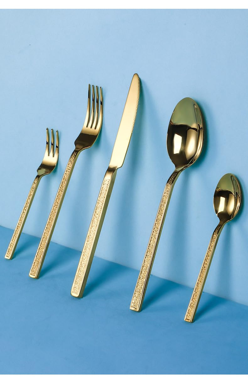 Este Juego de Cubiertos Incluye 6 Utensilios con Mango Martillado, 30 Piezas, Acero Inoxidable 18/8 de Primera Calidad, Cubiertos pulidos a Espejo para reuniones Familiares y Uso Diario, exc