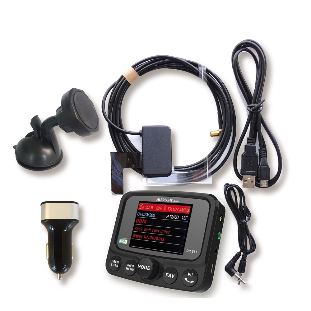 Albrecht DR56+ adapter do doposażenia radia samochodowego, nadajnik FM do nadajnika DAB+ i połączenia Bluetooth ze smartfona na radio FM