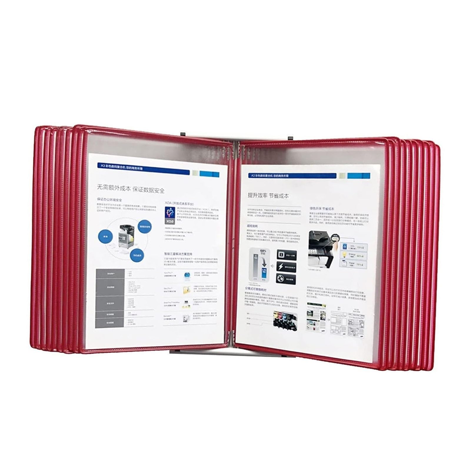OLSKFUH Page-Turning Folder, Metal And Pvc 20 Display Pockets, Letter-Size, Flip And Find Reference Desktop Document Holder,B