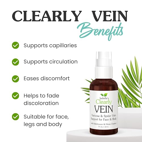 Miniatura 2 de Isabella's Clearly VEIN, el mejor tratamiento natural de venas varicosas y arañas vasculares para piernas, cara, cuerpo  Aceites esenciales y