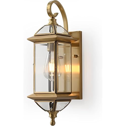 Milaii Outdoor Wall Light with Clear Glass Waterproof Exterior Light Fixtures Oil Rubbed Brass 18.5 inch Copper Wall Mount Lights for for Patio Garage Front Porch (Bulb not Included)