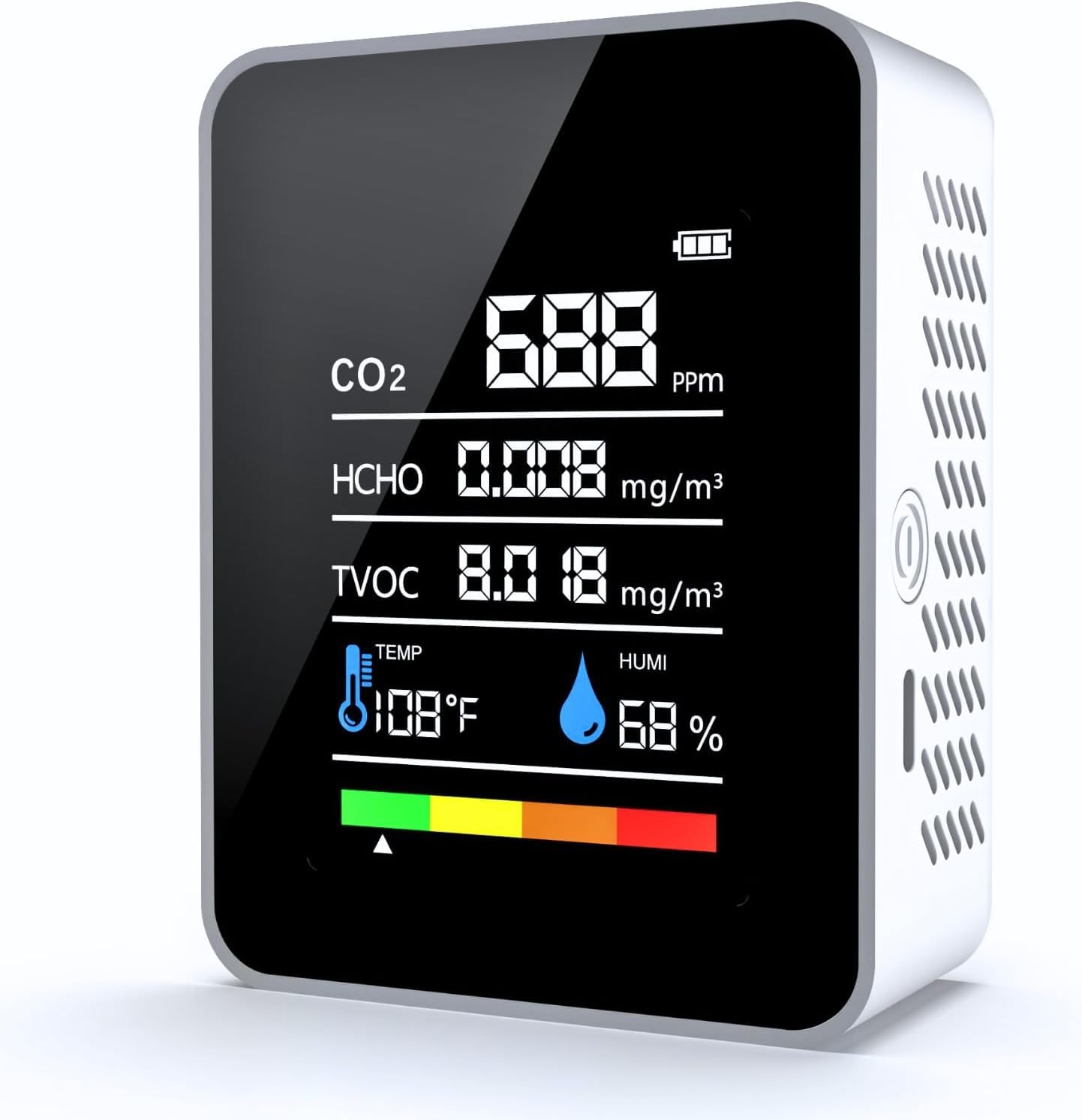 Medidor De CO2, 5 En 1 Detector Calidad Aire para CO2 HCHO TVOC Temp Humi, Detector De CO2 Portátil Medidor Calidad Aire Medidor De Temperatura Y Humedad para Casa Oficina Coche