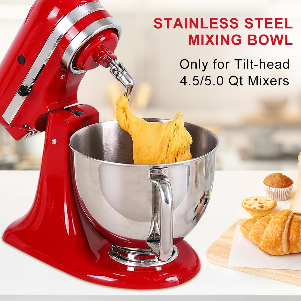 Miska ze stali nierdzewnej do miksera stojącego Kitchen Aid 4,5-5 Quart, nakładka do maszyny do lodów Kitchen Aid, miska ze stali nierdzewnej z uchwytem, akcesoria Kitchenaid nadaje się do mycia w