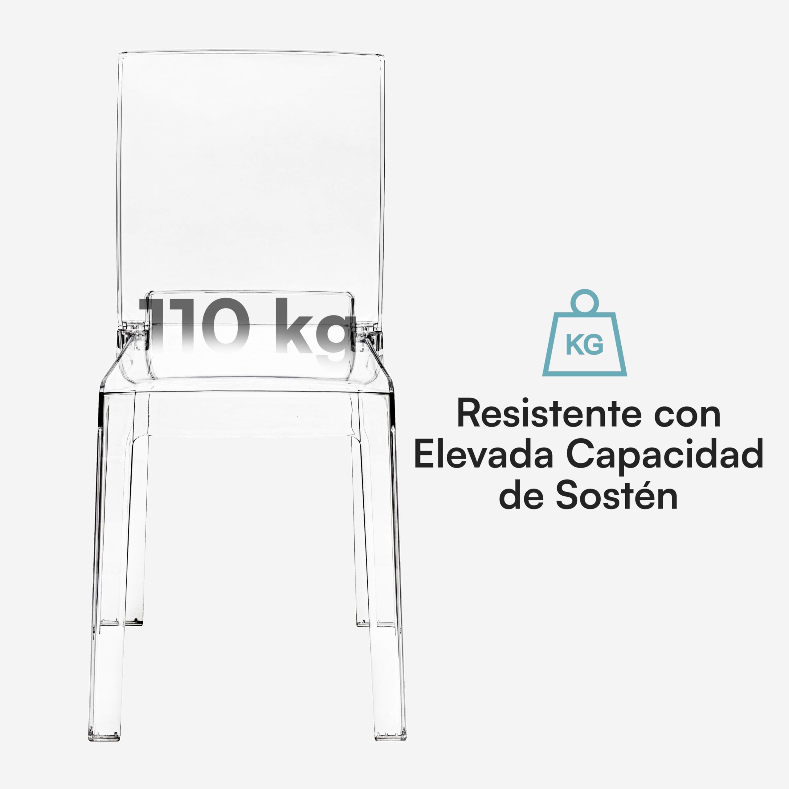 Baroni Home Juego de 4 Sillas de Policarbonato Resistente, Desmontables en 2 Piezas, Asiento Ergonómico con Respaldo Curvo, Trasparente, 36x81x43 cm