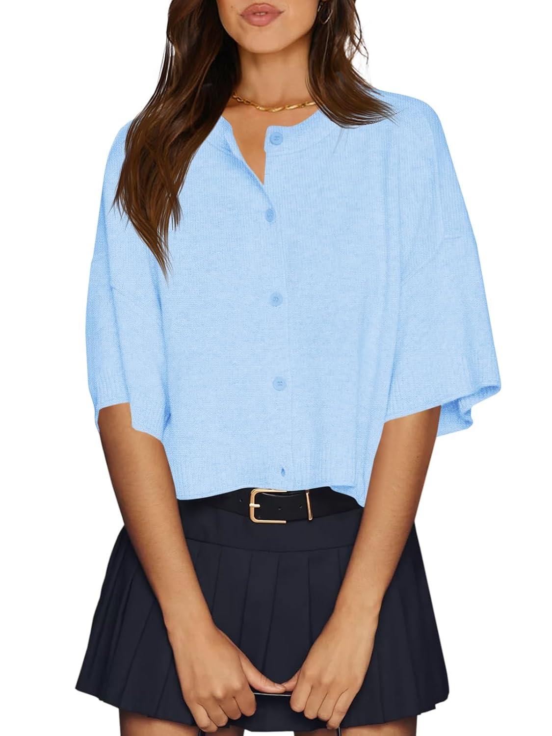 Cicy Bell Half Sleeve Cropped Cardigan, Ribbed - Image 8