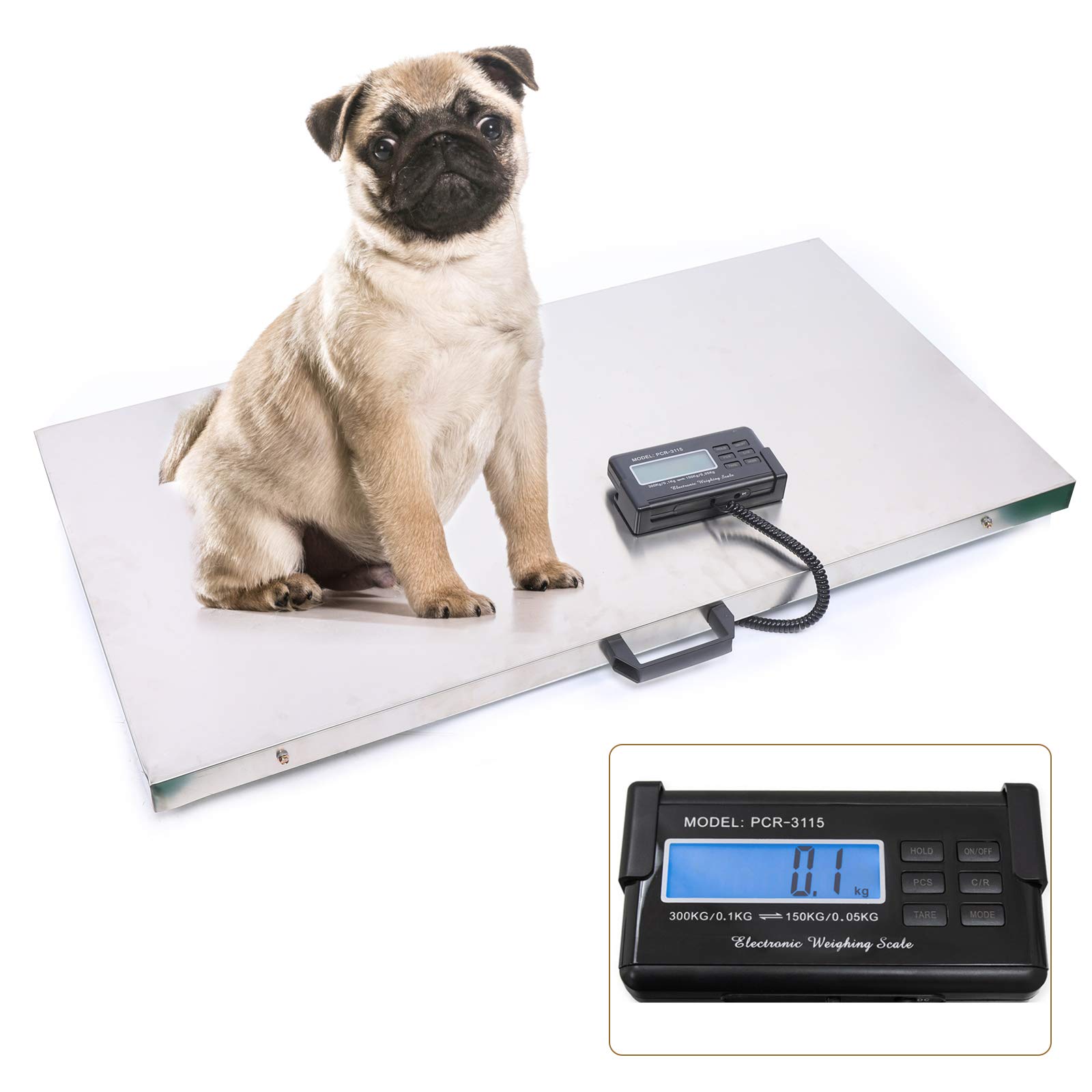 Balance Numérique Vétérinaire Électronique, 103 x 53 cm, en Acier Inoxydable, jusqu'à 300 kg, Écran LCD Externe, Unité de Pesée kg/oz/lb