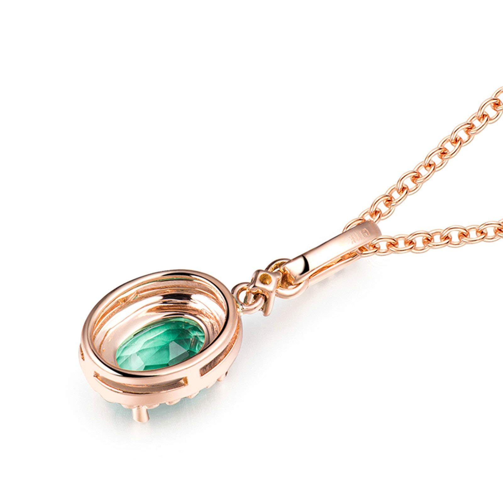 18K Rotgold Halskette Damen, Anhänger Kette Damen Klassisch 0.76ct Oval Smaragd mit Diamant Anhänger Halskette Rosegold Geschenk für Geburtstags Weihnachten Valentinstag