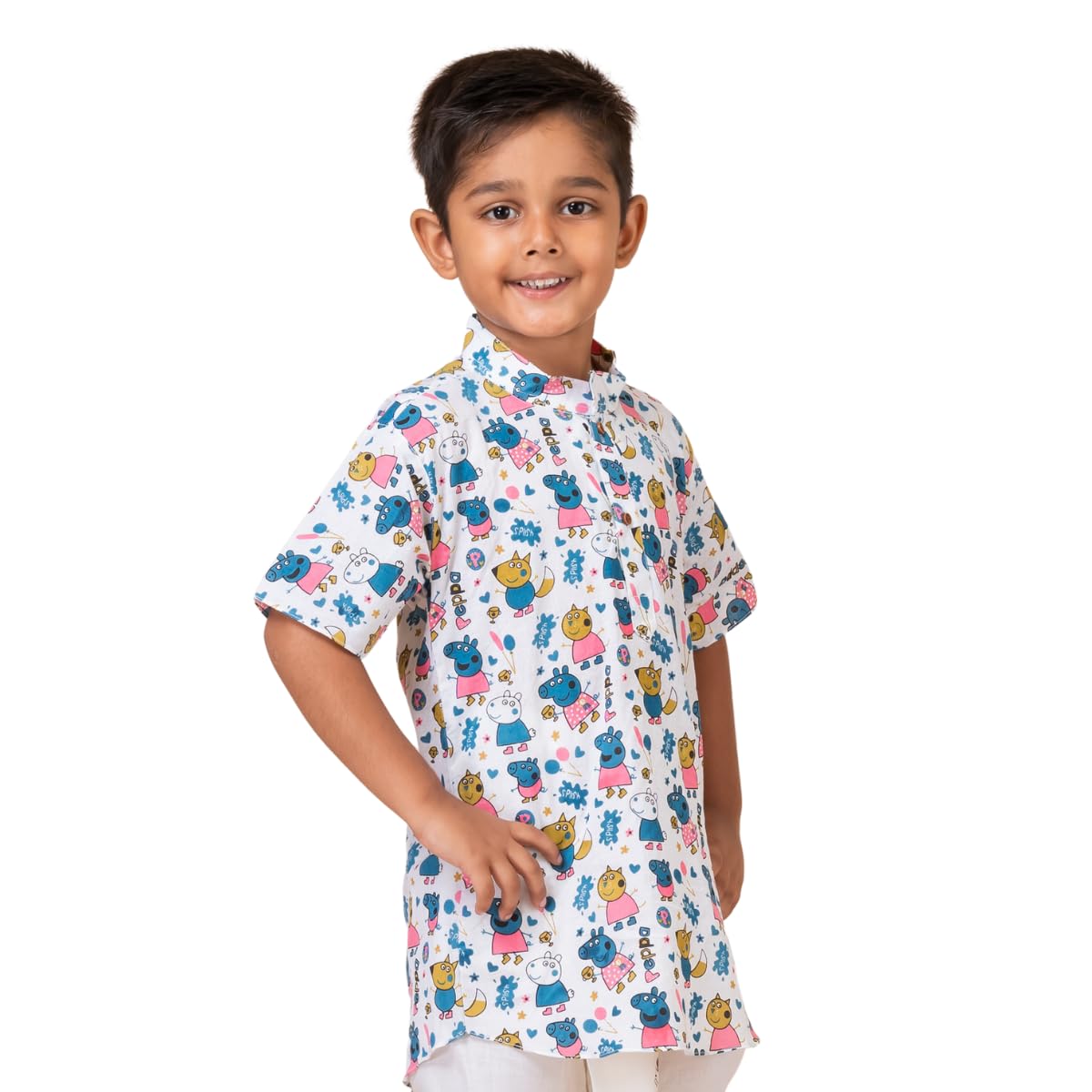 PEKABU Kids Cotton Kurta Shirt for Boys – Lightweight Casual Summer Wear for Baby Boys, Festivals & More (Peppa, 2-3 Years) - Image 4 thumbnail