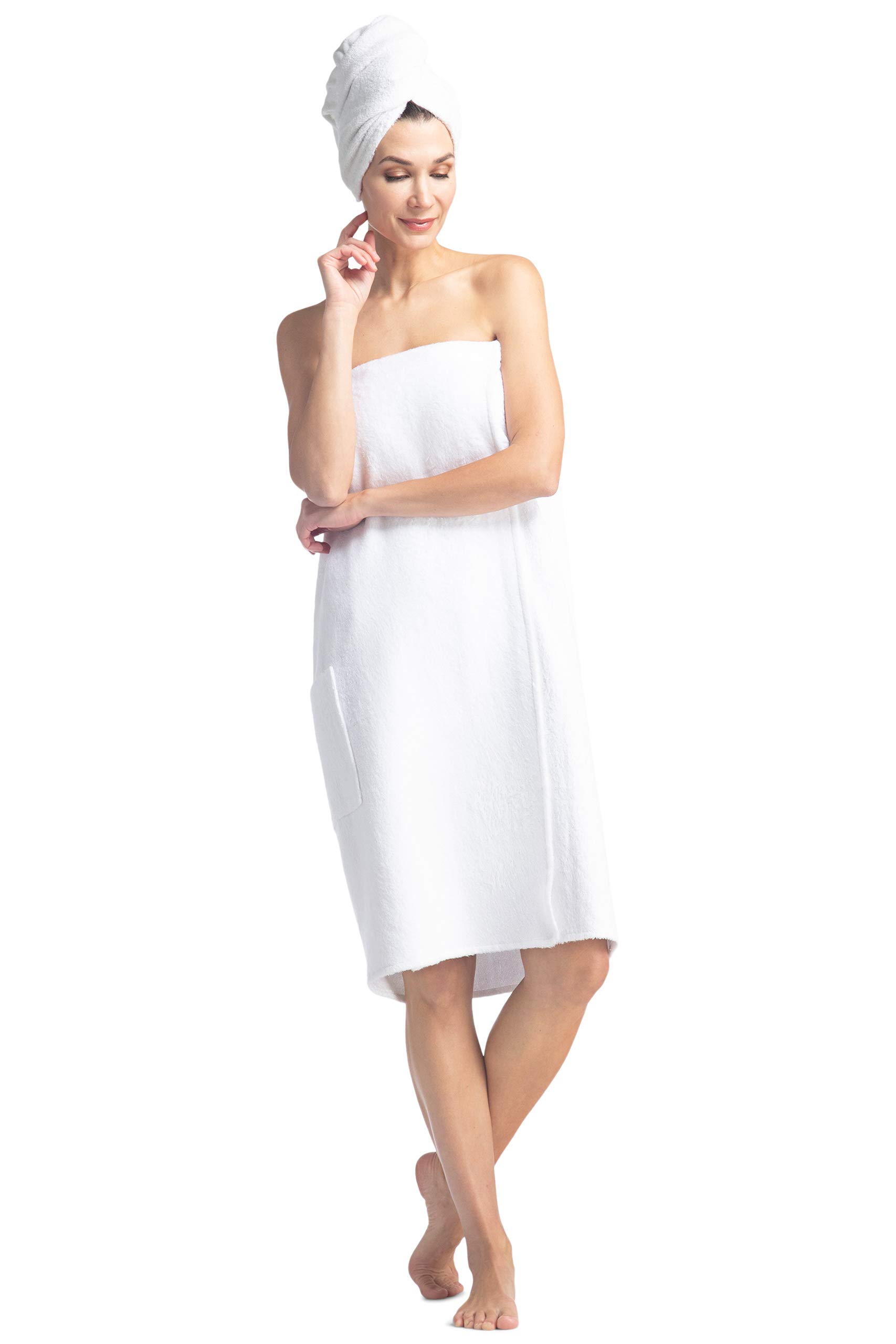Fishers FineryWomen's Ecofabric Terry Cloth Spa Package; Body Wrap & Hair Towel (White)