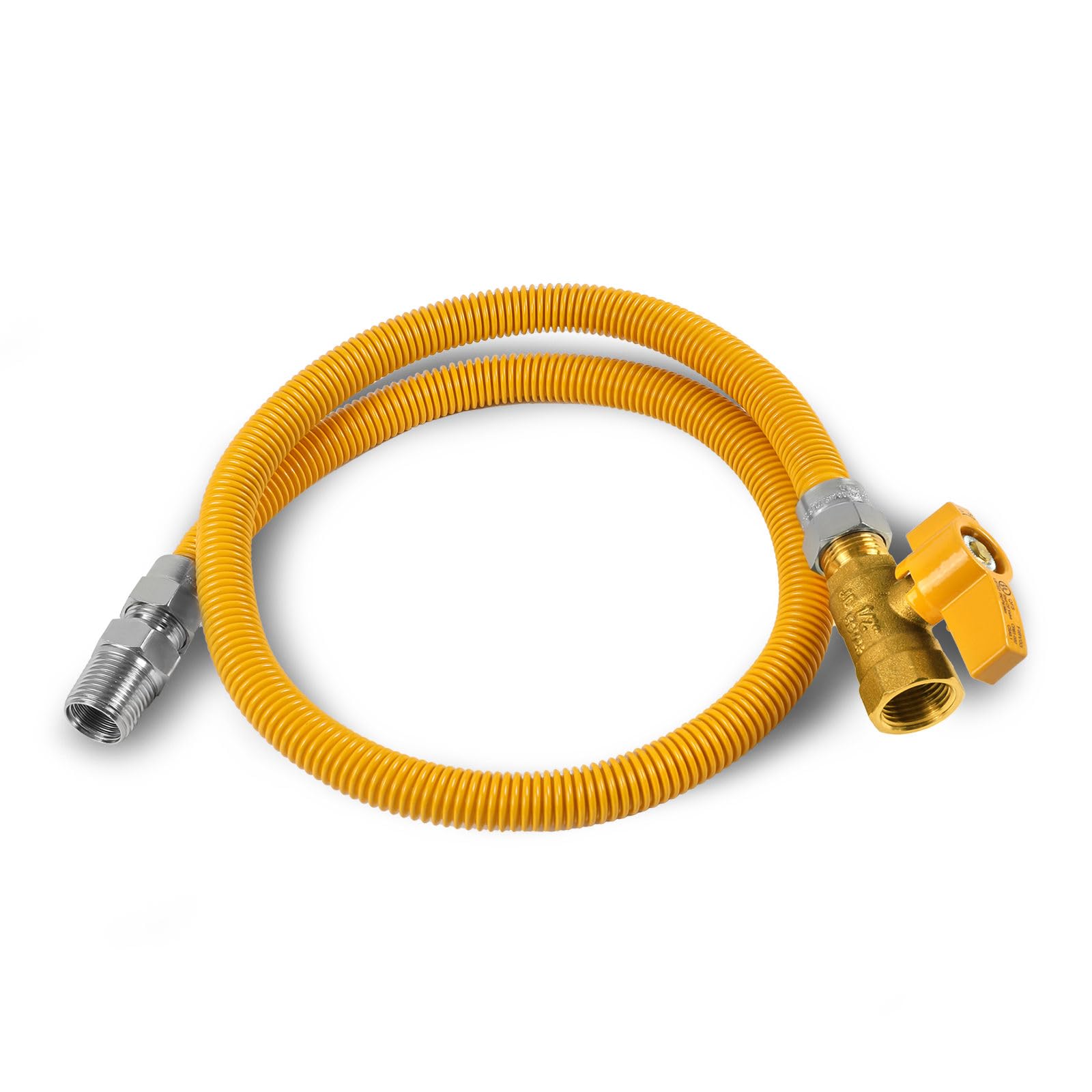 1 x GUOFIS Gasschlauch, 122 cm, 1,27 cm MIP x 1,27 cm FIP mit geradem Ventil, flexibler Gasleitungsanschluss für Gasbereich und Heizung