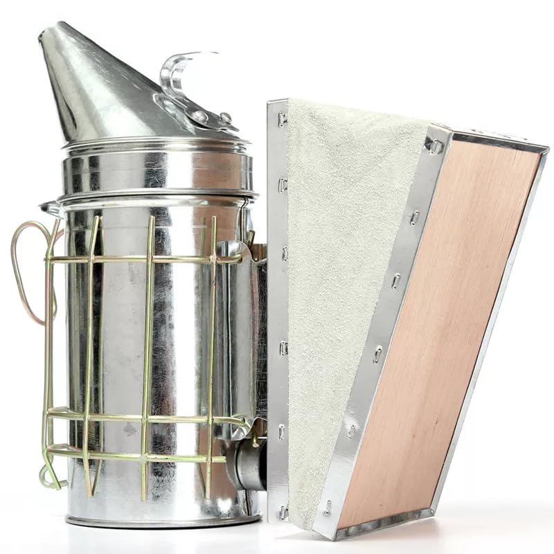 Bienenzucht Werkzeug Set Silber+Rot Edelstahl Beekeeper Imker mit Bienenbürste und Königin Markierung Käfig mit Kolben, Smokerimkerei Bienen Smoker Imkerei Imkereibedarf for Bienen Volk