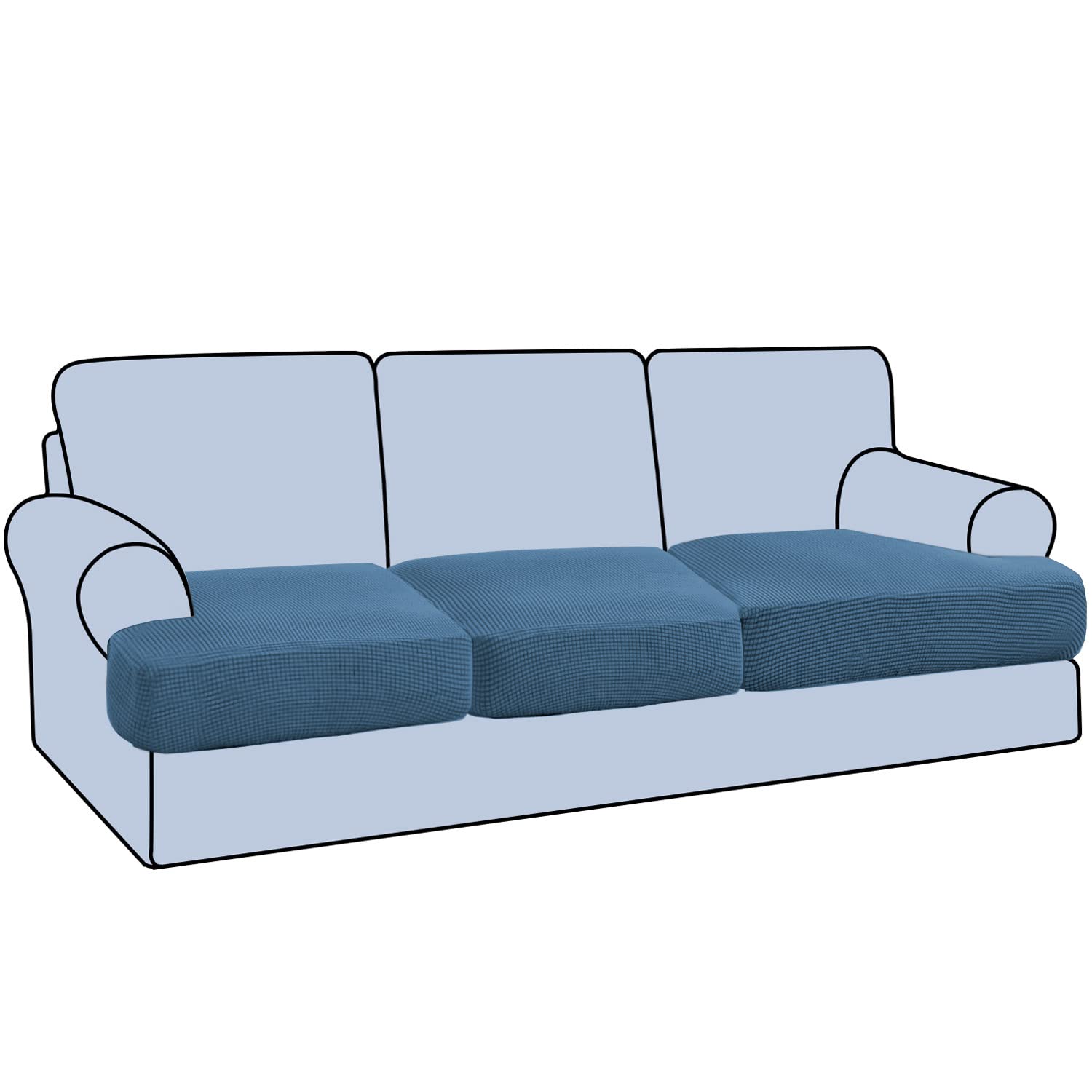 Sofa T Cushion Seat Covers Polar Fleece Couch Cushion Slipcovers for Individual Cushions Stretch Non-Slip with Elastic Bottom (Blue,3 Seater)