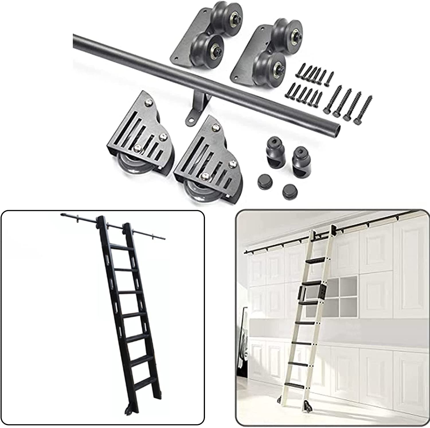 Rails d'échelle mobile en tube rond noir pour quincaillerie loft maison