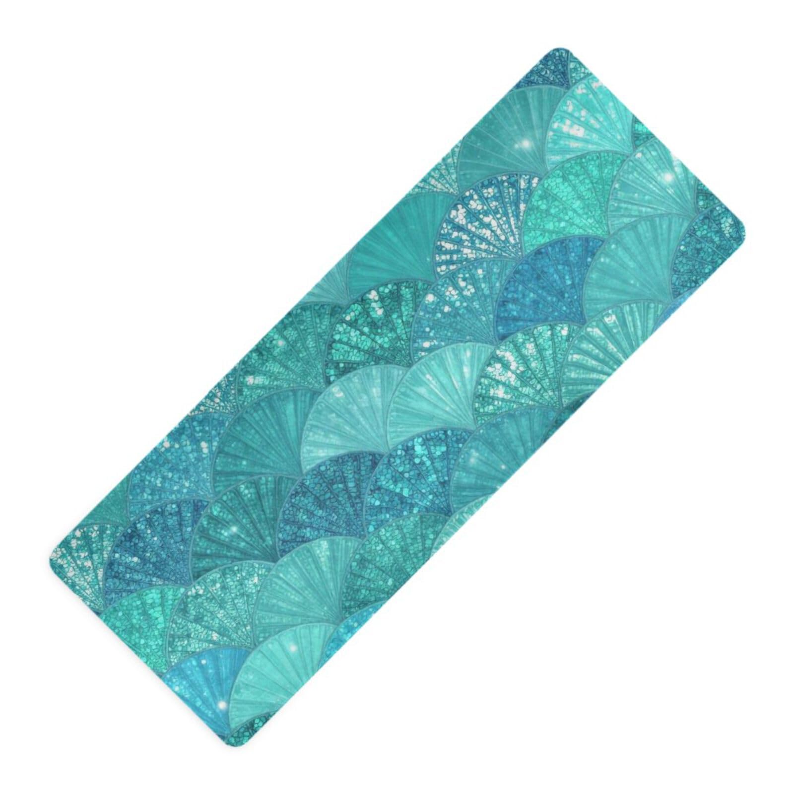Tappetino da yoga e pilates stampato a squame di sirena blu verde con paillettes finte spessore 1 mm per palestra antiscivolo, con tappetino da yoga tapete para ejercicio 180,3 x 66 cm
