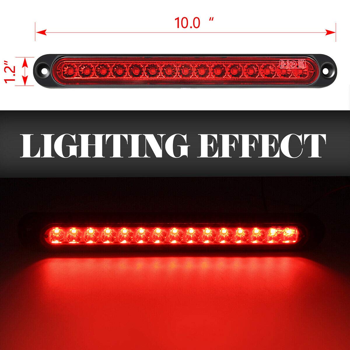 2 Pack 10" 15 LED Trailer Brake Tail Light Bar Stop Turn Tail Lights Assembly Identification Clearance Strip Red Light Waterproof for Truck RV UTV ATV Duty Marine Boats Trucks Pickups