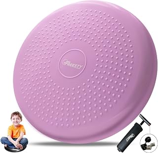 Freesty Wobble Cushion, Wiggle Seat with Pump, Air Stability Disc Core Trainer for Home & Gym, Office Desk Chair Cushion for Flexible Classroom Seat, Sensory Kids Cushion Seat for Fidget, Purple