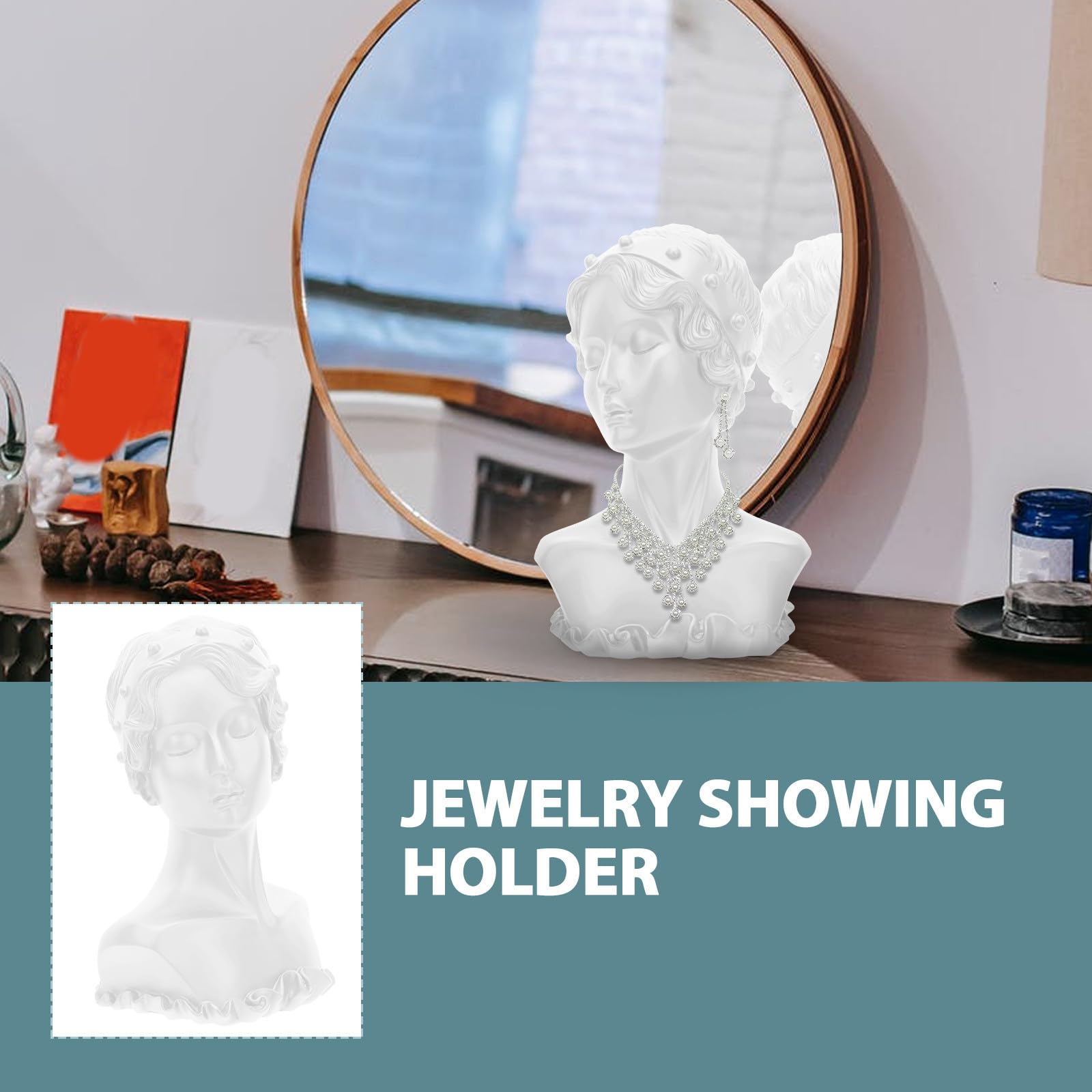 Présentoir à Bijoux en Résine pour Ranger Colliers et Boucles D'oreilles Blanc, Buste Élégant et Classique Support Robuste Fête des Mères