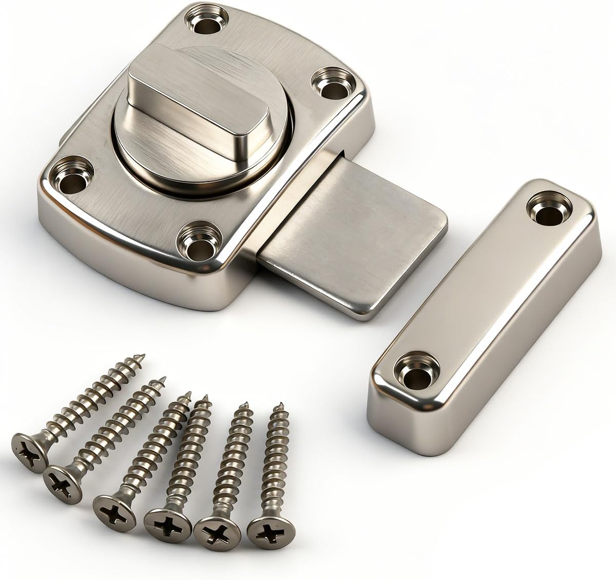 1Pack Chrome Door Bolt, Bathroom Toilet Door Latch for Securing Internal Doors FOCCTS Rotate Door Lock Bolt Gate Latch Door Lock with Brushed Surface & Zinc Alloy Material