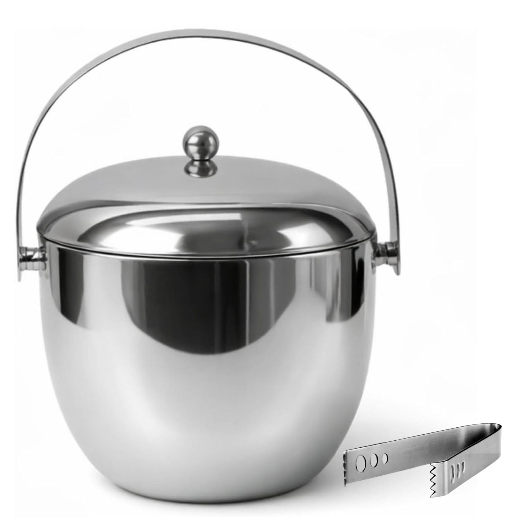 Apple Shape Mirror Finish Ice Bucket Double Wall Insulated Stainless Steel Ice Box with Tong - 1.8L Mirror Finish - Ideal for Home Bar Accessories - Perfect Ice Cube Box for Ice Bucket