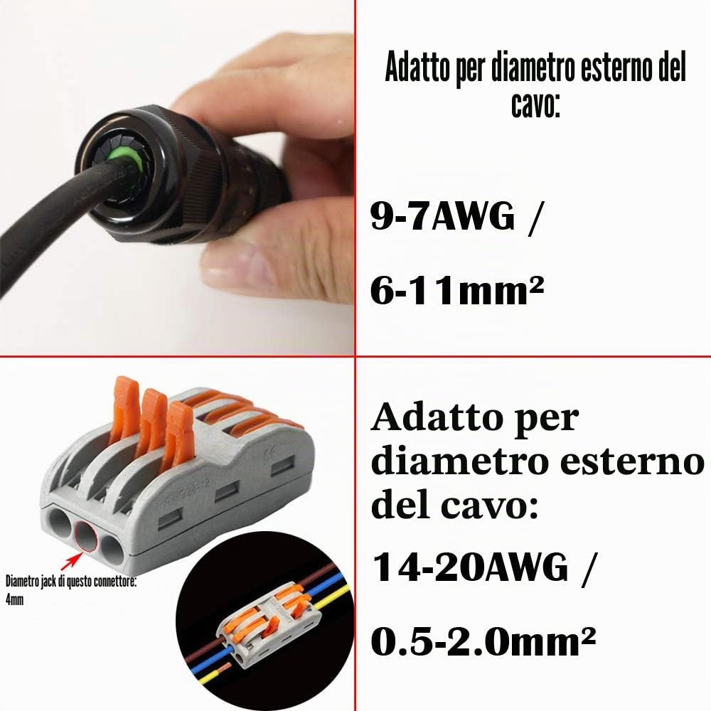 Scatola di giunzione CESFONJER da esterno impermeabile IP68 a 3 vie Linea M25 Cavo connettore Gamma di cavi Cavo di alimentazione 6-11mm Scatola di protezione accoppiatore manicotto esterno (2 pezzi)