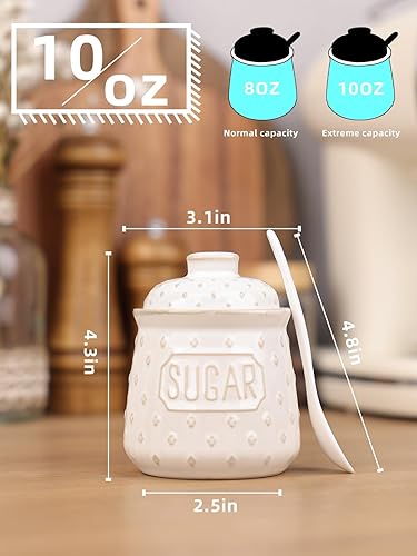 Miniatura 2 de Azucarero con tapa y cuchara, recipiente de cerámica de 10 onzas para accesorios de cocina, contenedores de almacenamiento de azúcar, decoración de