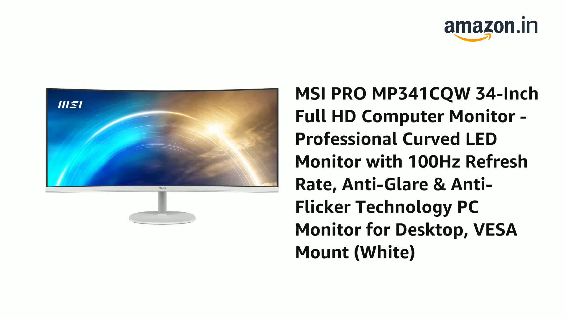 MSI PRO MP341CQW 34-Inch FHD Monitor - 3440 x 1440 Professional