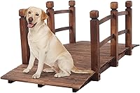 VINGLI 5 ft Wooden Garden Bridge Arch with Safety Rails, Rustic Carbonized Fir Wood Footbridge for Pond, Backyard, Creek - 450 lbs Capacity