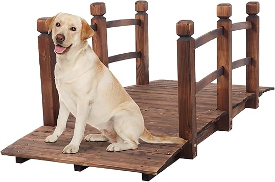 VINGLI 5 ft Garden Bridge, Classic Wooden Arch with Safety Rails Stained Finished Footbridge, Decorative Pond Landscaping, Backyard, Creek or Farm