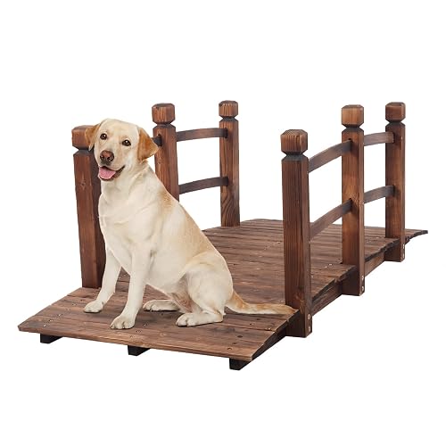 VINGLI 5 ft Garden Bridge, Classic Wooden Arch with Safety