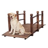 VINGLI 5 ft Garden Bridge, Classic Wooden Arch with Safety Rails Stained Finished Footbridge, Decorative Pond Landscaping, Backyard, Creek or Farm