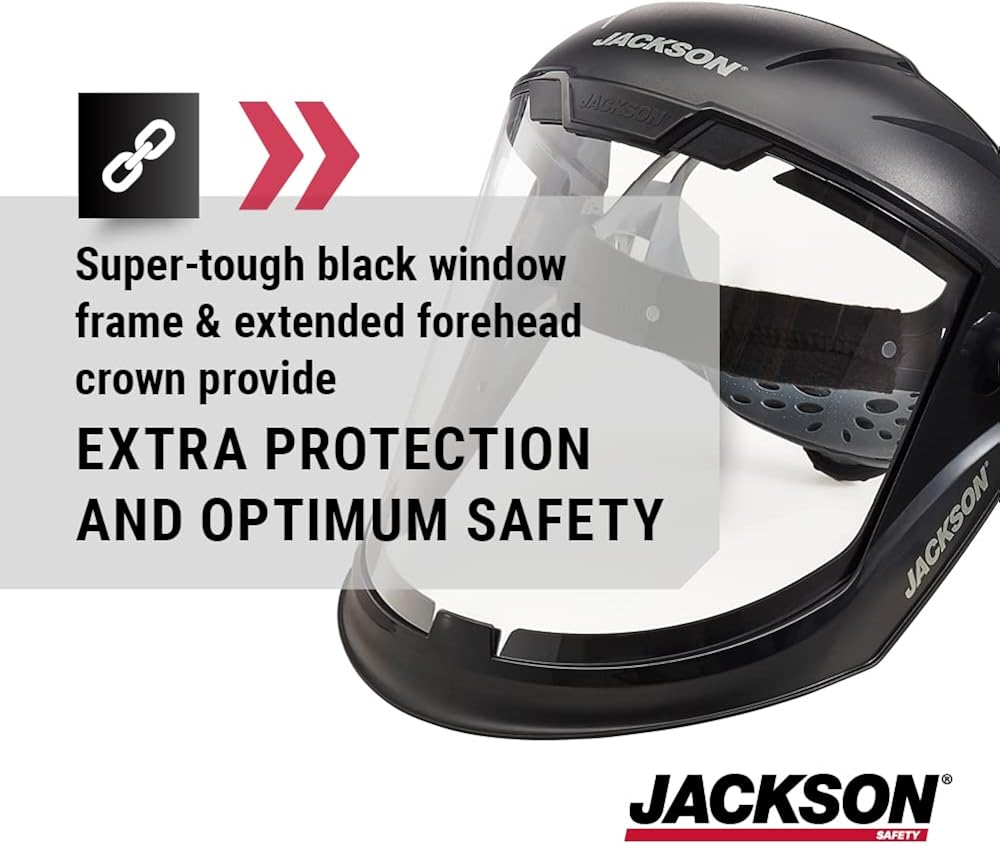 Jackson Safety Lightweight MAXVIEW Premium Face Shield with 370 Speed Dial Ratcheting Headgear, Clear Tint, Anti-Fog, Black, 14201 (Remove Protective Film Before Use) : Clothing, Shoes & Jewelry