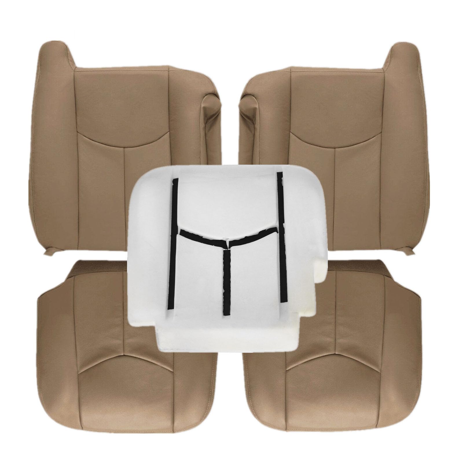 SecosAutoparts Driver & Passenger Bottom & Top Lean Back & Driver Foam Replacement Leather Seat Covers Tan# 522 Compatible with Chevy Tahoe Suburban