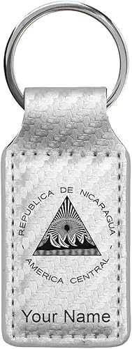 Miniatura 45 de LaserGram Llavero rectangular, bandera de Nicaragua, grabado personalizado incluido (azul oscuro)