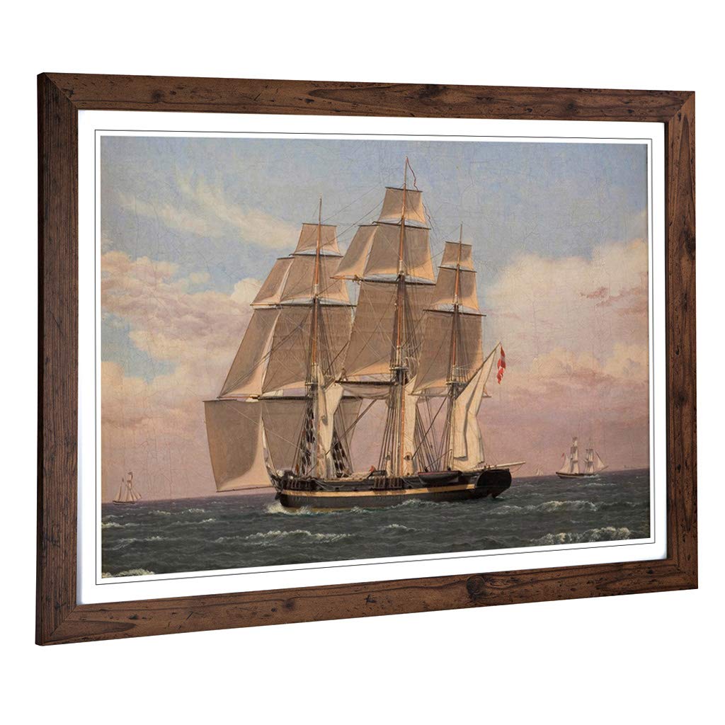 Big Box Art Framed Print of Christoffer Wilhelm Eckersberg Sailing Ship Design | Wall Art Picture | Home Decor for Kitchen, Living Room, Bedroom, Hallway, Walnut, A2 / 24.5x18 Inch / 62x45cm