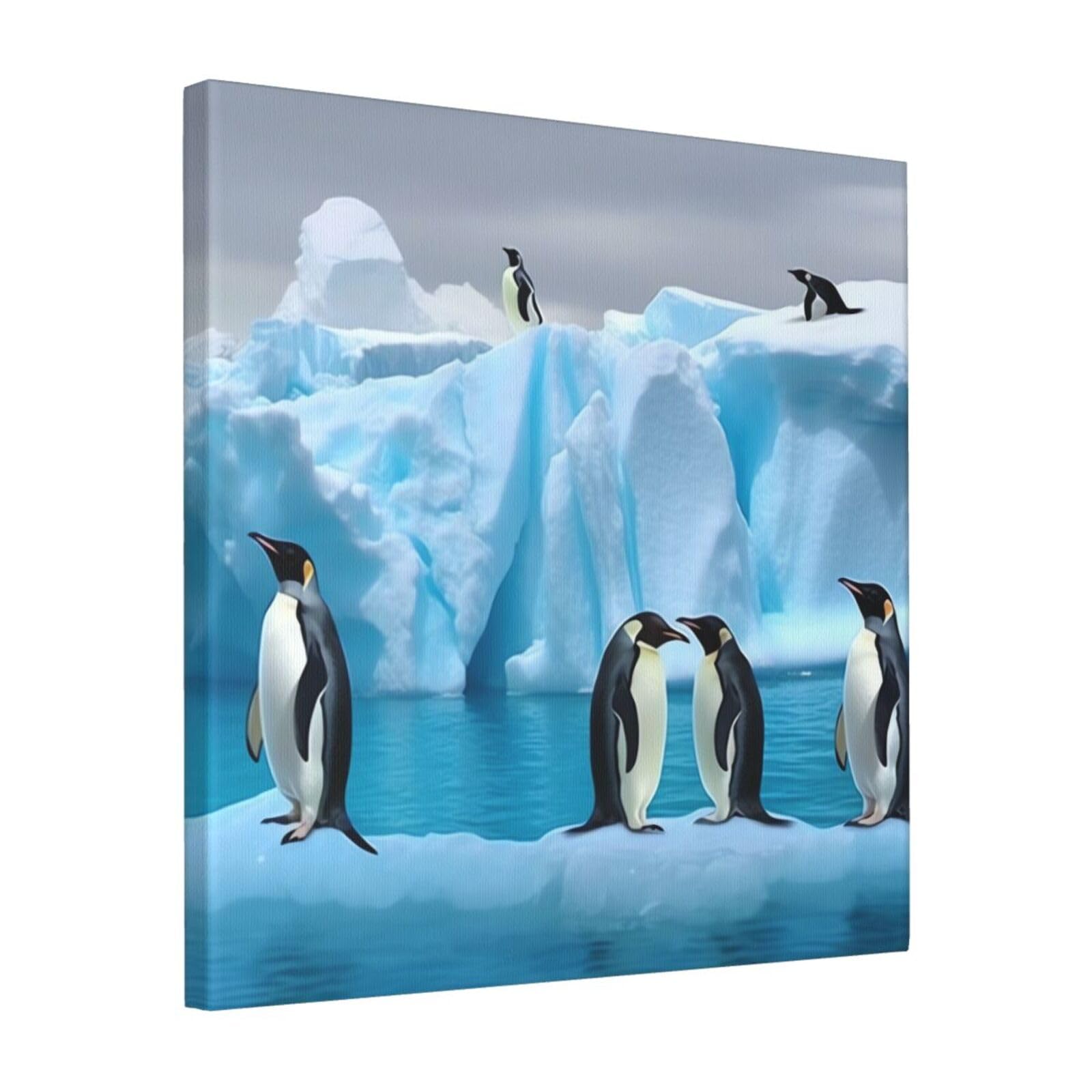 KLOPH Penguins On The Iceberg Canvas Wall Art for Living Room 16"x16" Modern Artwork Painting for Bathroom Hanging Canvas Prints Aesthetic Wallart for Bedroom Kitchen Office Wall Decor