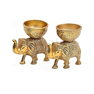 LABHCART Brass Elephant Urli Bowl Ethnic Design Uruli Pot for Home Decor Floating Flowers Candle Lamps Temple Room Traditional Diwali Decoration Gift