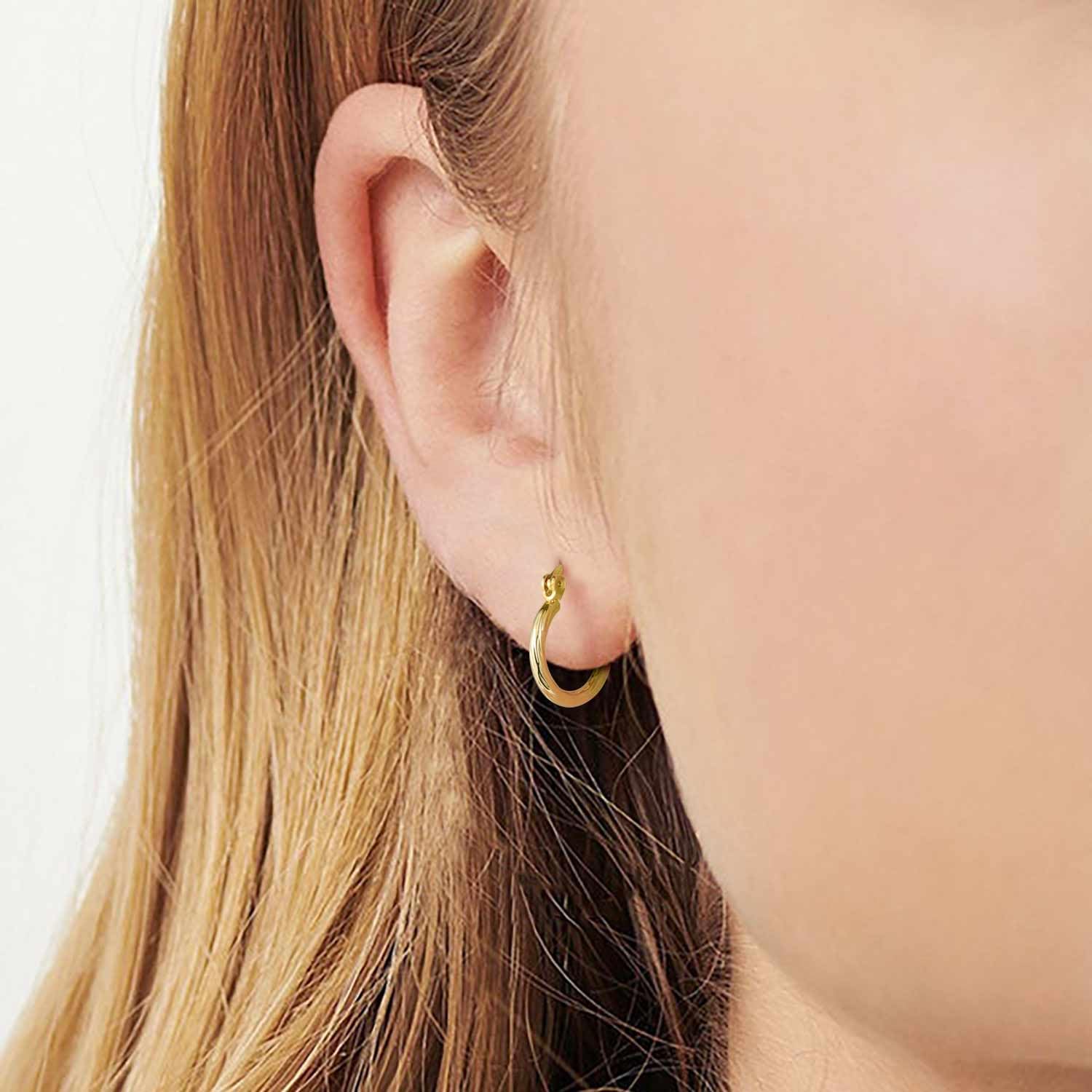 14K Gold Hoop Earrings for Women 14K Gold Earrings Beloved Click-Top Clasp Minimalist Hoop Earring Small Chunky Hoops Earring for Women 12/30mm - Image 4