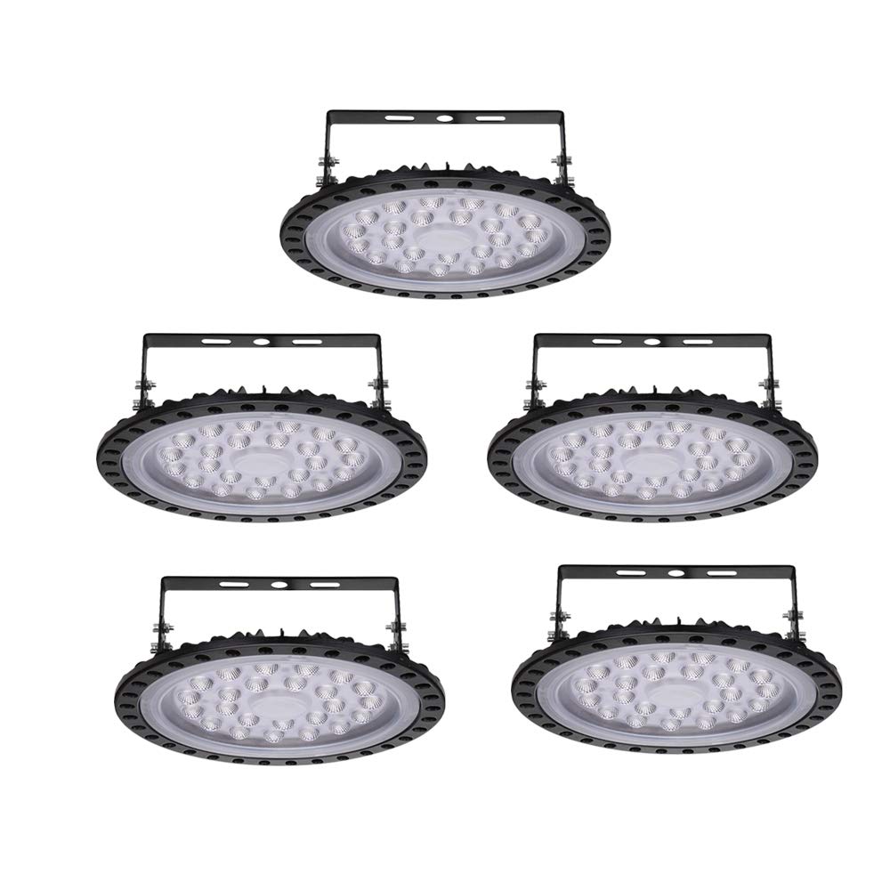 Sararoom UFO Lámpara Industrial 5×100W, 8000LM Foco LED Exterior IP65 de Alta Bahía 6500K Blanco Frío, Luz de Seguridad para Almacén, Garaje, Fábrica, Sótano