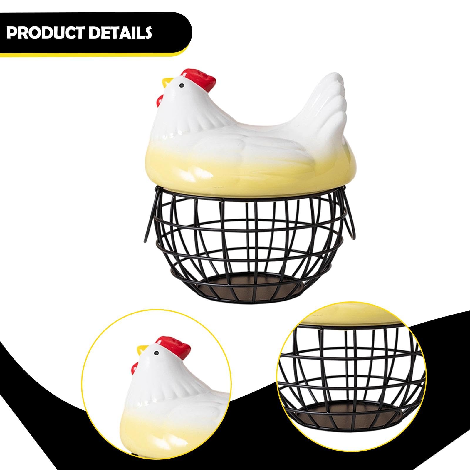 kowaku Cesta para Huevos de Organizador de Encimera Recipiente de Metal con Tapa Decorativa Capacidad Amplia Adecuado para Uso en Despensa, Negro Amarillo, Individual
