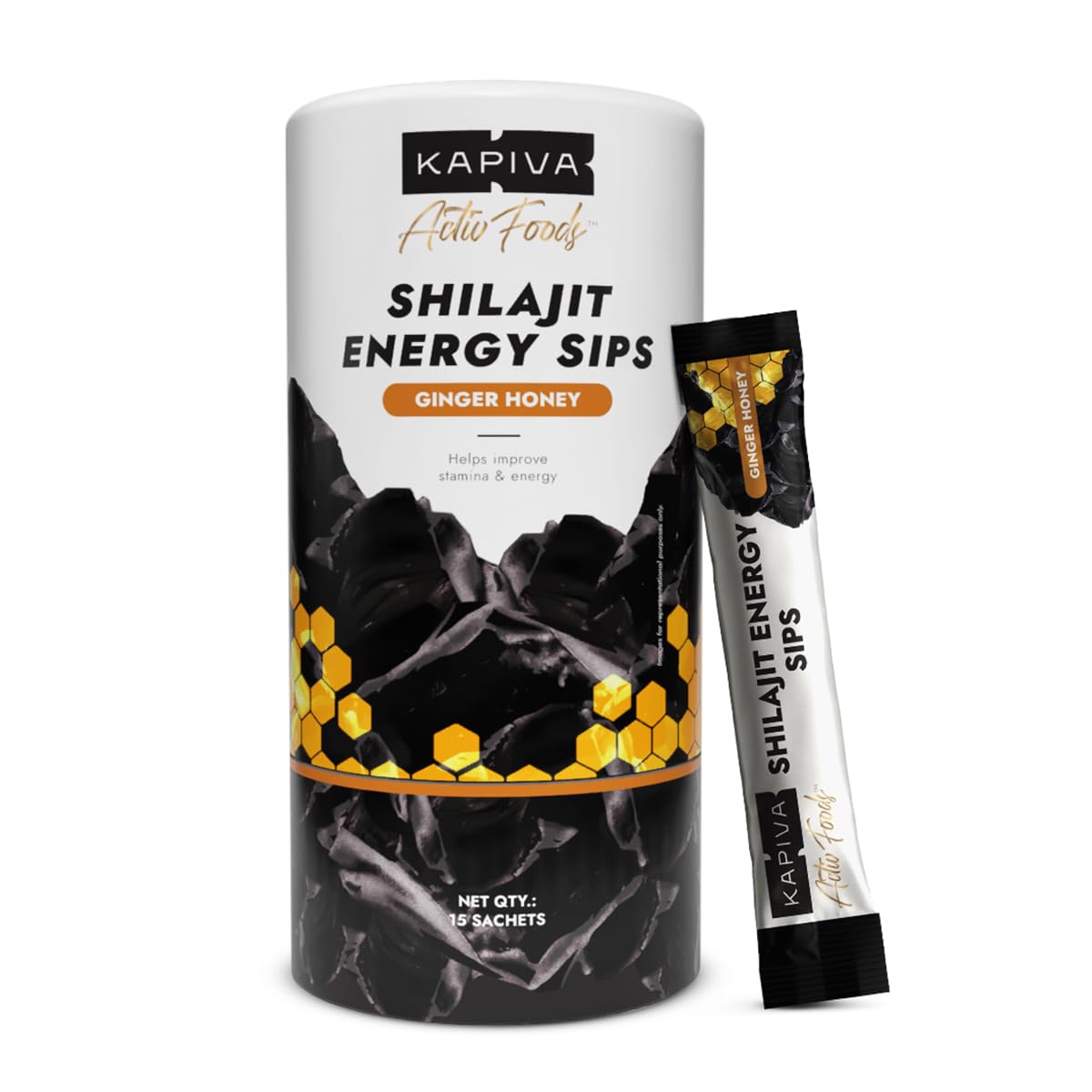 Kapiva Shilajit Energy Sips | With 100% Pure Shilajit/Shilajeet | 250mg Shilajit/Stick | Boosts Energy & Stamina | Ginge
