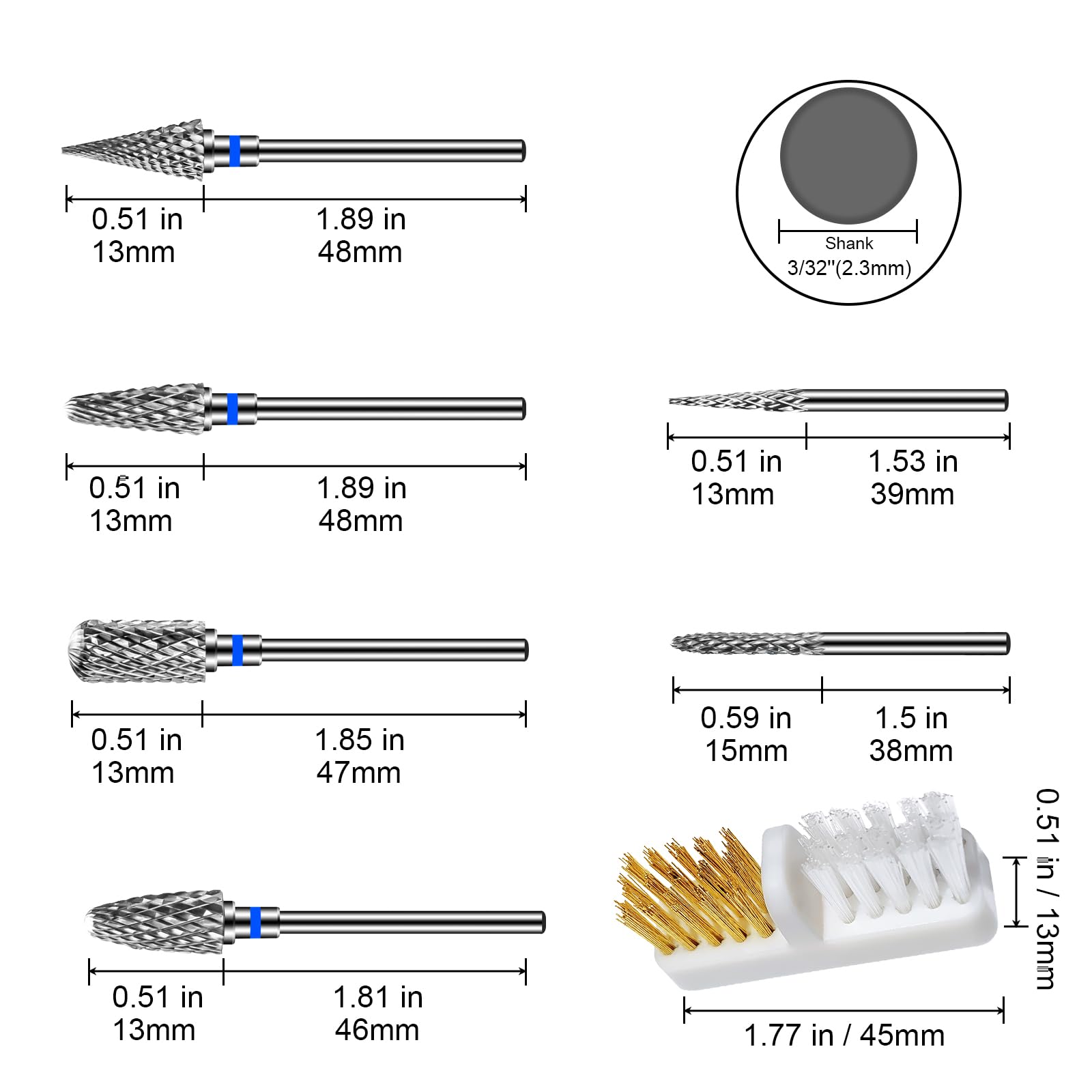Diesisa 6 Pezzi Punte Fresa Unghie, Punta Fresa Rimozione Gel Acrilico Cuticola, Punte Fresa Professionale 3/32 Pollici (2,35 mm), Punta Fresa Unghie in Carburo Tungsteno (Grana Media)