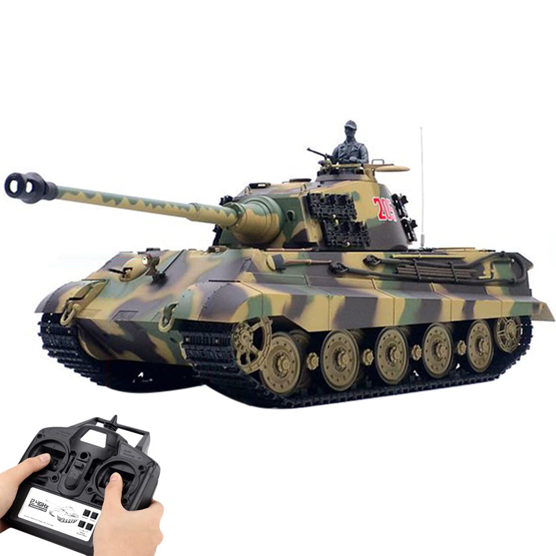 Kisss Telecomando tedesco Henschel Tiger King Battle Tank, 1:16 2.4G RC Modello di veicolo militare con luci e suoni per fan militari e adulti