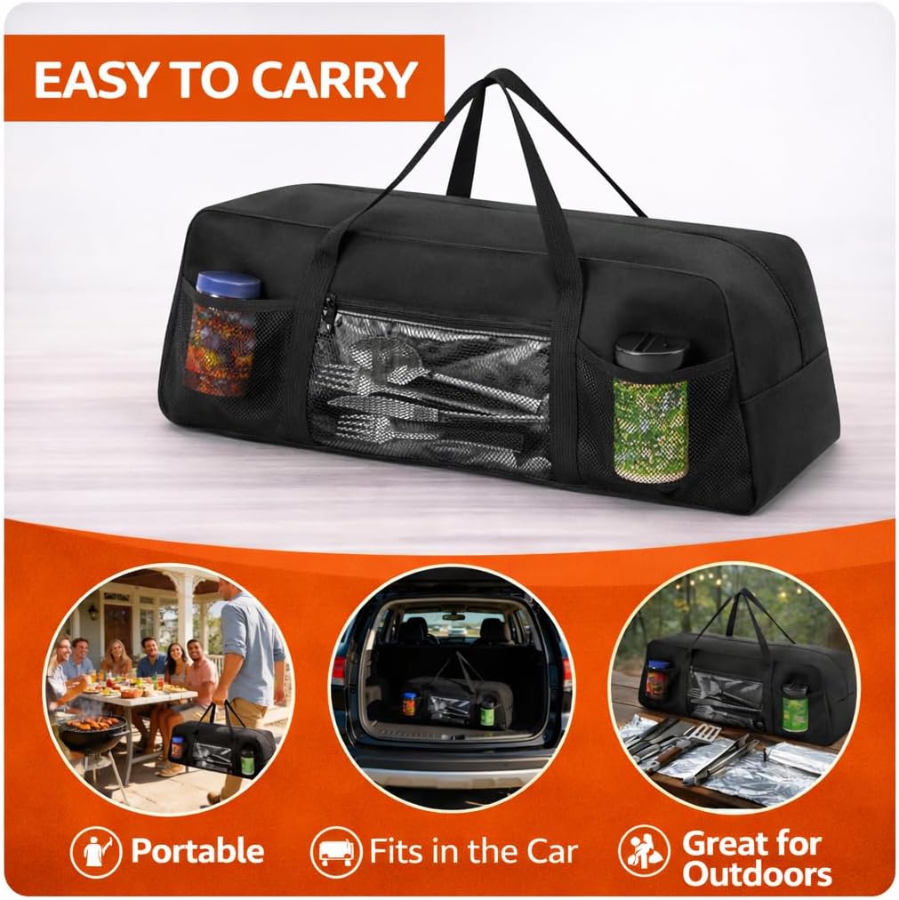 Vexillum Portable Grill Tool Storage Bag – Large BBQ Utensil Organizer for Grilling & Camping, Waterproof & Stain-Resistant Fabric with Pockets, Barbecue Accessories Case Container (22"x6.5"x7.2")