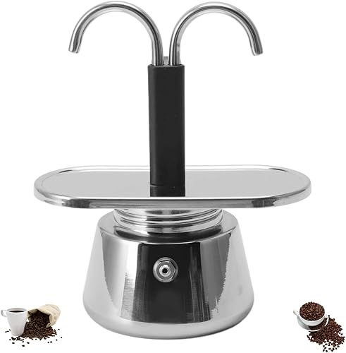 Miniatura 1 de VINGVO Olla para 2 tazas de 3.4 fl oz, mini cafetera de doble cabezal, portátil de acero inoxidable, cafetera eléctrica italiana Vespresso
