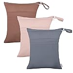 ALVA ALVABABY 3pcs Cloth Diaper Wet Dry Bags Waterproof Reusable with Two Zippered Pockets Travel Beach Pool Daycare Soiled Baby Items Yoga Gym Bag for Swimsuits or Wet Clothes 3L-ZM12