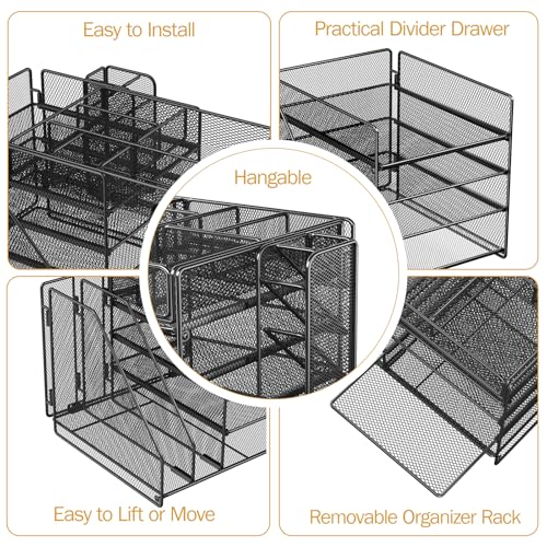 7 code Desk Organizer with File Holder, 5-Tier Letter Paper Tray Organizer with Drawer & Pen Holders, Desk Accessories Organizers and Storage, 2 Magazine Holder for Office Supplies image 8