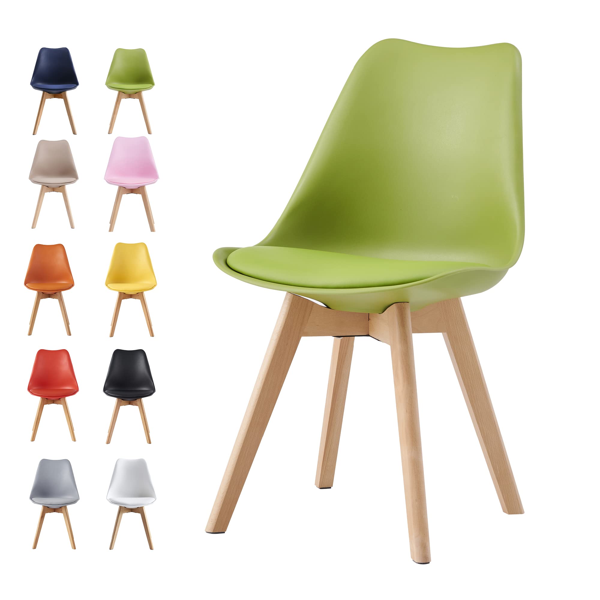 mcc direct Dining Chairs Wooden Legs Soft Cushion Pad Stylish DELUXE Retro Lounge Dining Office EVA (Green) — image 1