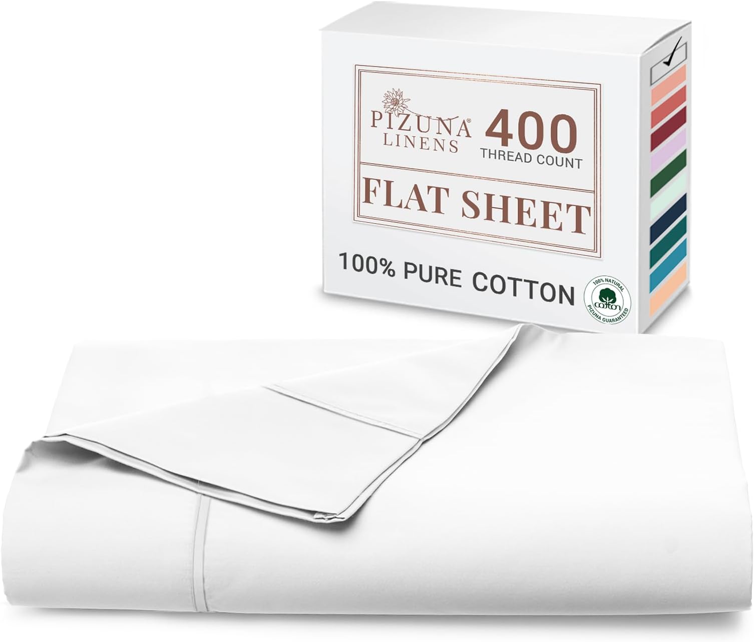 Pure 100% Cotton Flat Sheets Only Queen White (1 PC), Luxurious 400 Thread Count Long Staple Cotton Sateen Flat Bed Sheet with 4" Hem (Combed Queen Flat Sheet Only Cotton)